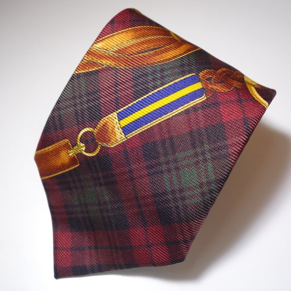 Vintage Ralph Lauren Equestrian Plaid Silk Tie Hand Made In Italy - Picture 2 of 5